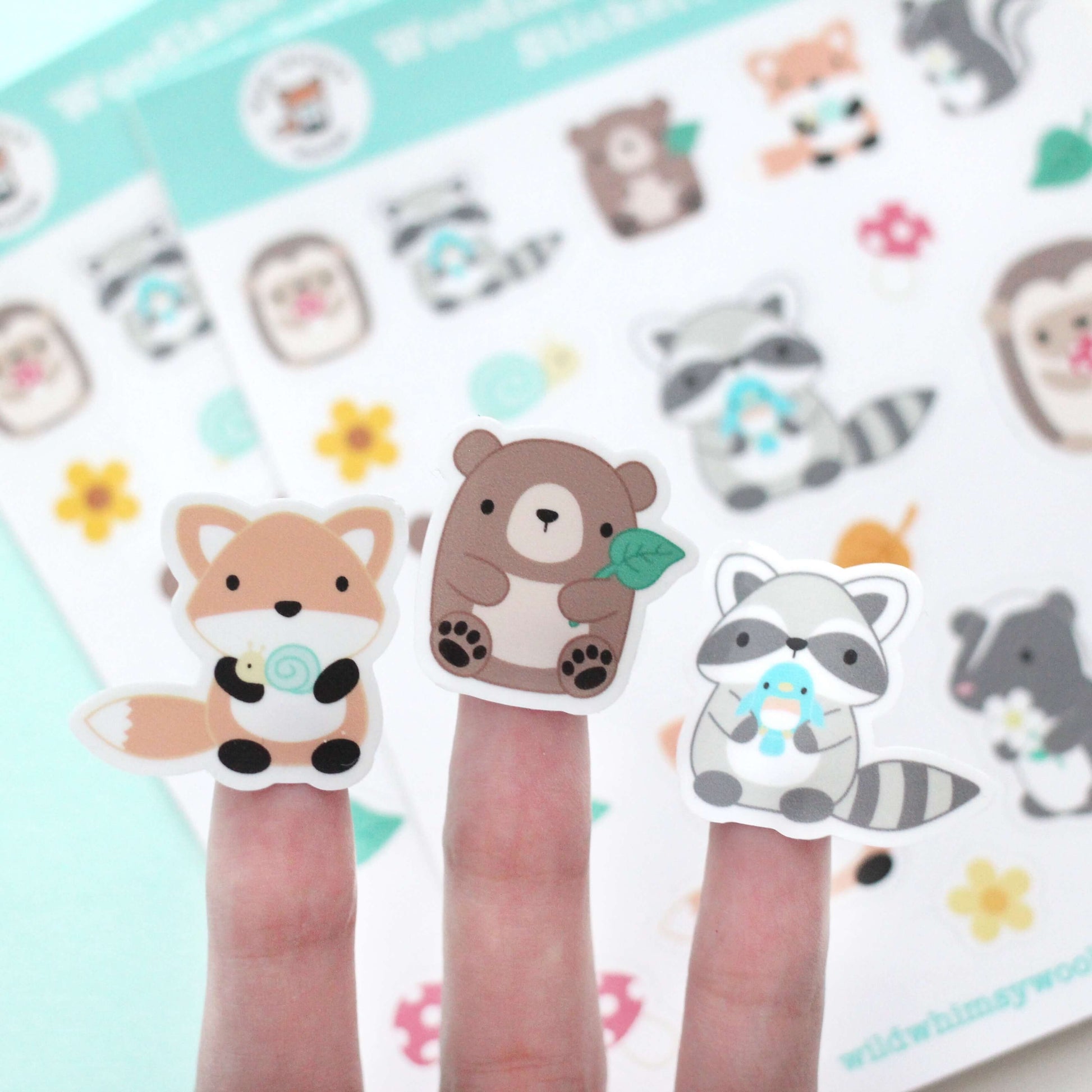 Woodland Animal Vinyl Sticker Sheet - Raccoon, Hedgehog, Fox, Skunk and Brown Bear Planner Stickers