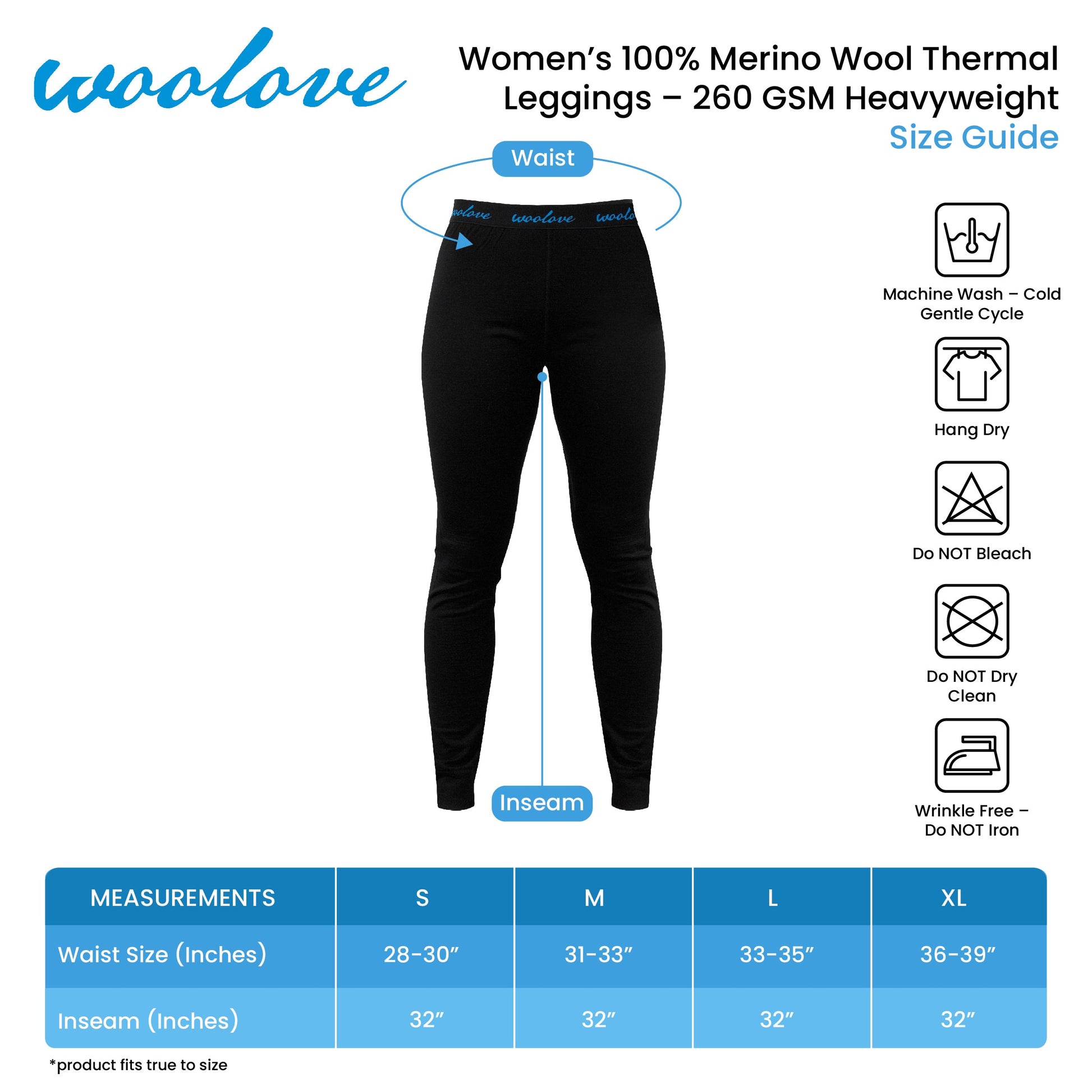 Sous-vêtements thermiques longs pour femme, 100 % laine mérinos, leggings 260 g/m² - Épais 