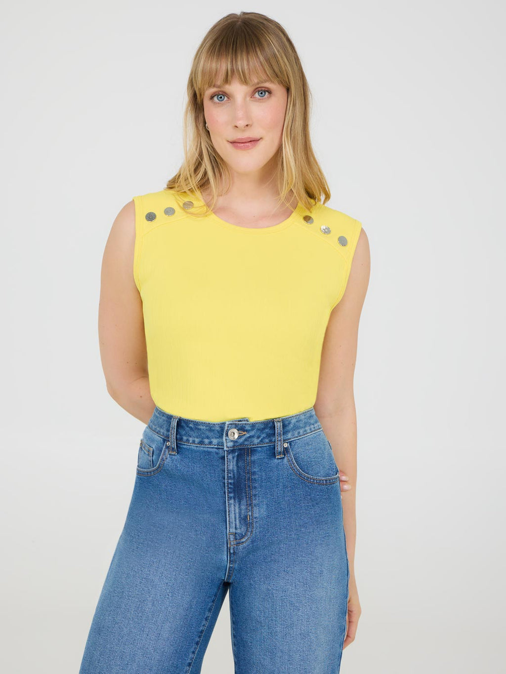 Sleeveless Top With Button Shoulder Details