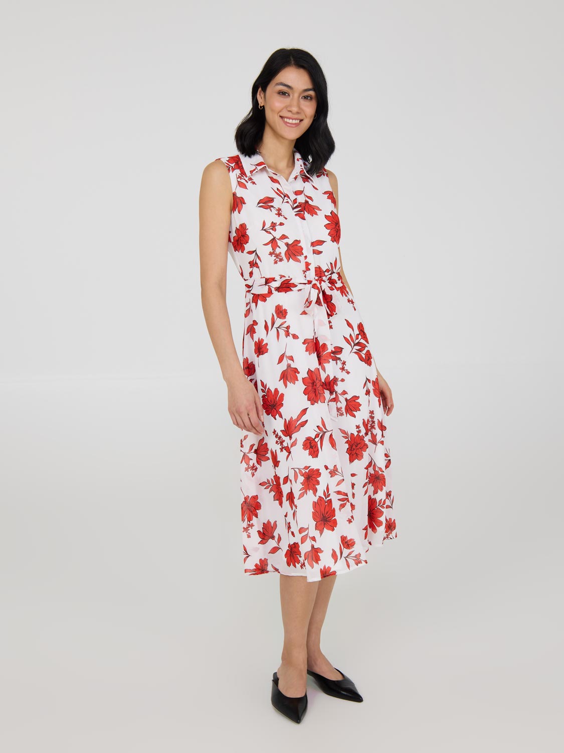 Robe midi sans manches en mousseline à imprimé floral