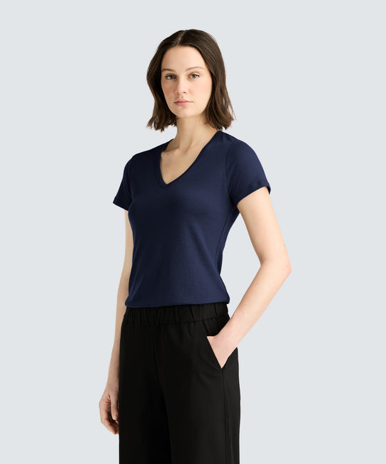 T-shirt col V en laine mérinos pour femme