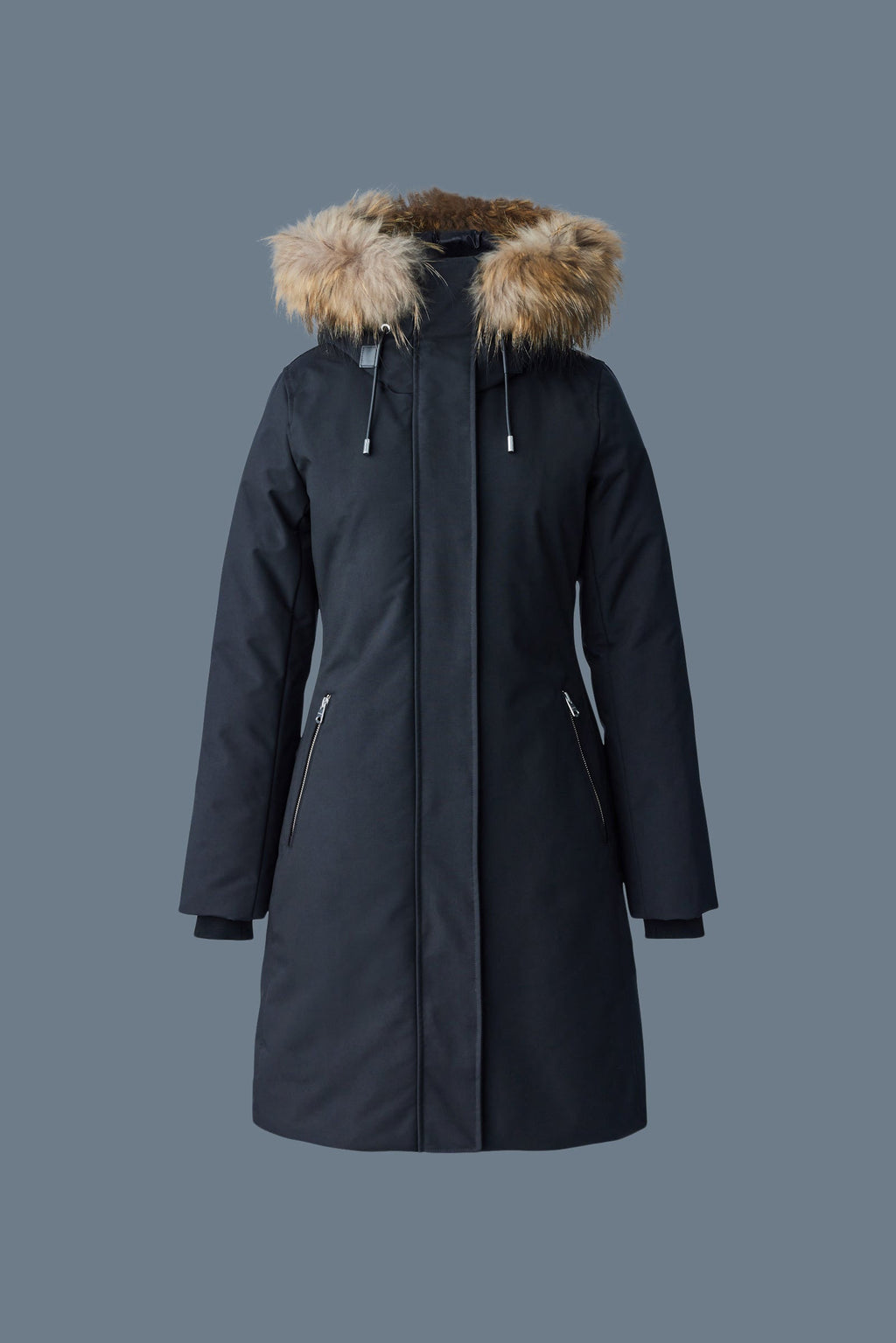 SHILOH 2-IN-1 fitted down coat with removable bib and natural fur