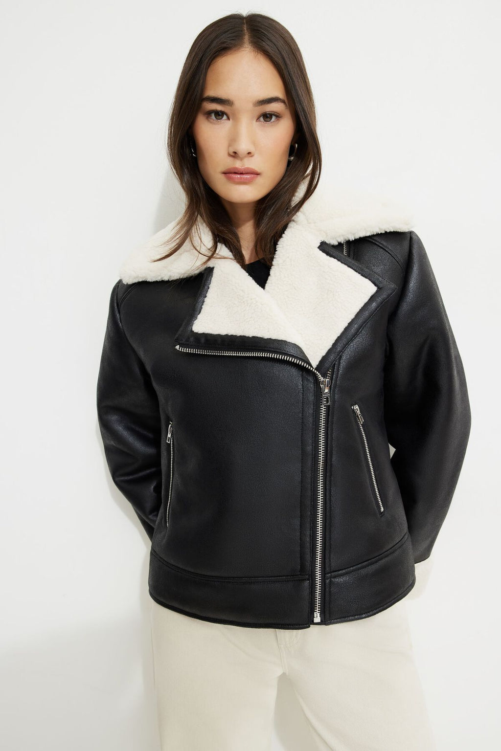 Sherpa Faux Leather Aviator Jacket