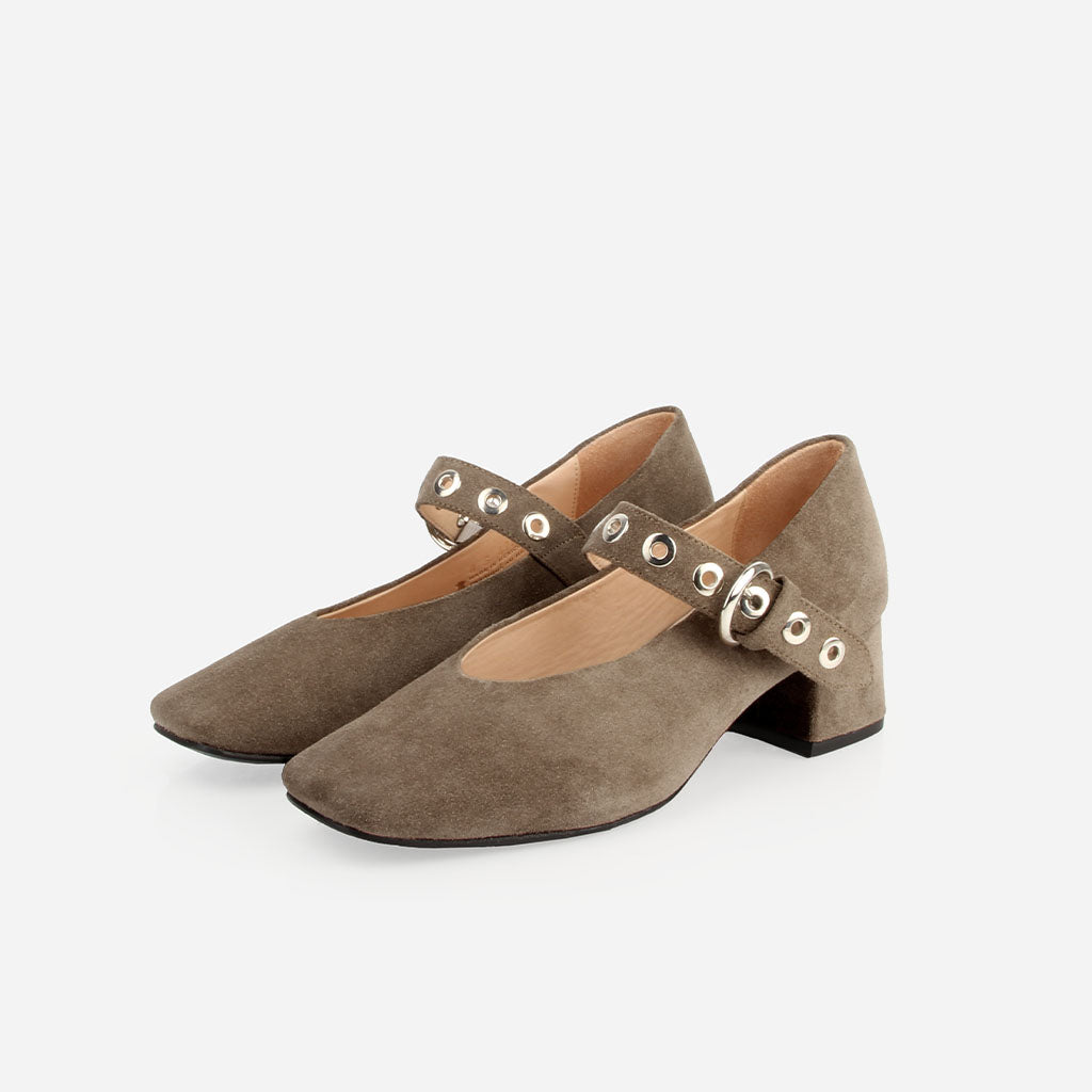 The BLVD Heeled Mary Jane Truffle Suede