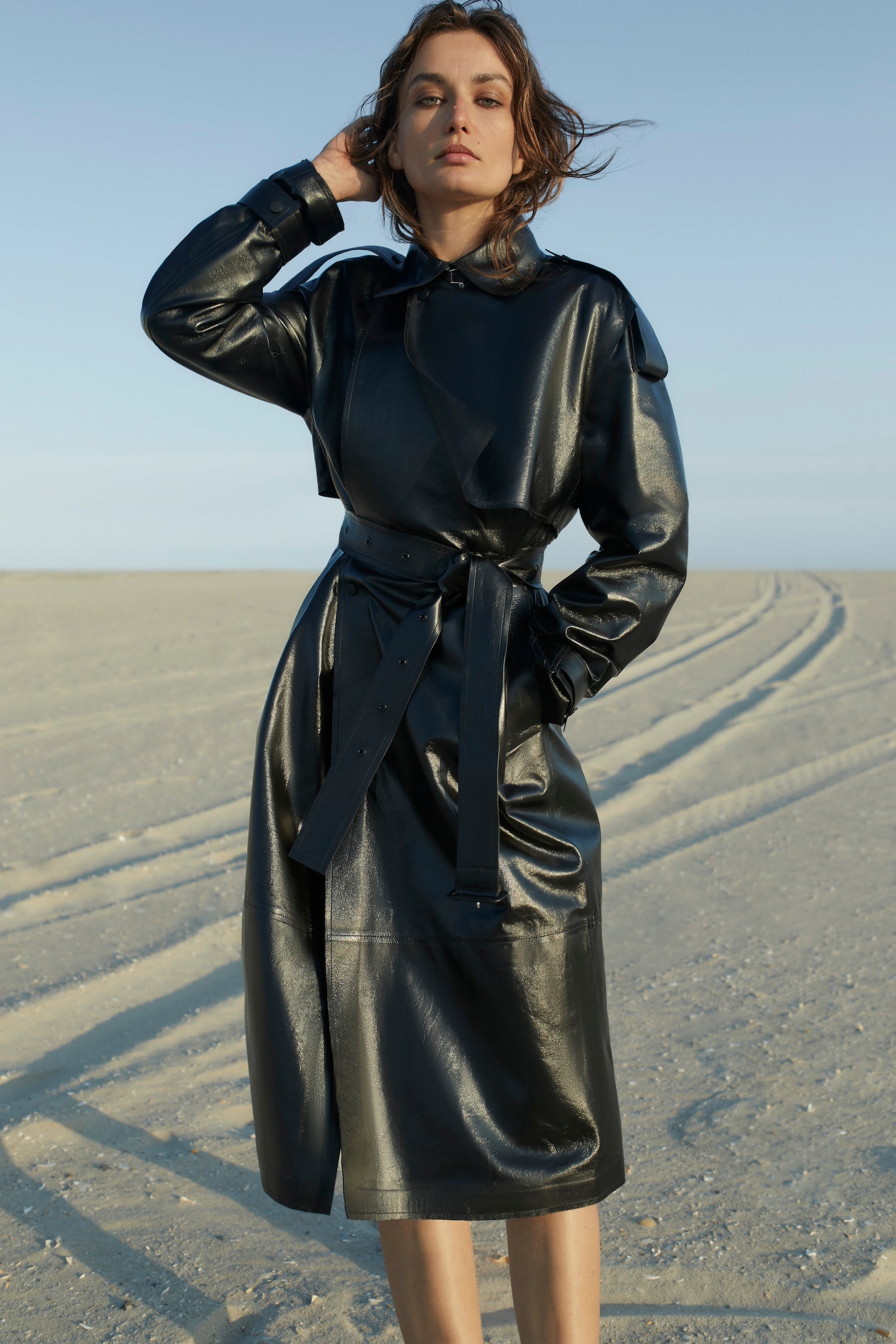 ADRIANA Trench en cuir de veau avec ceinture