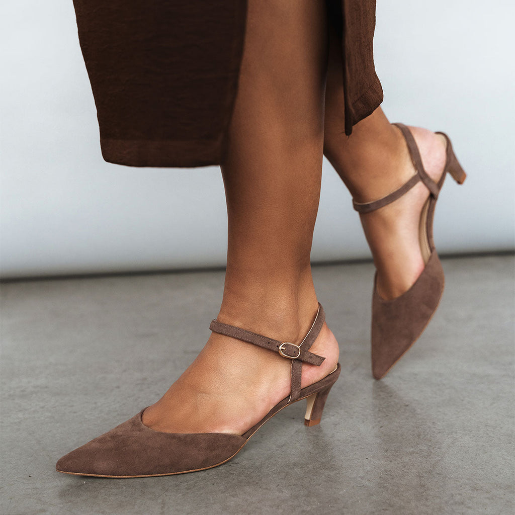 The Claire Kitten Heel Ash Brown Suede