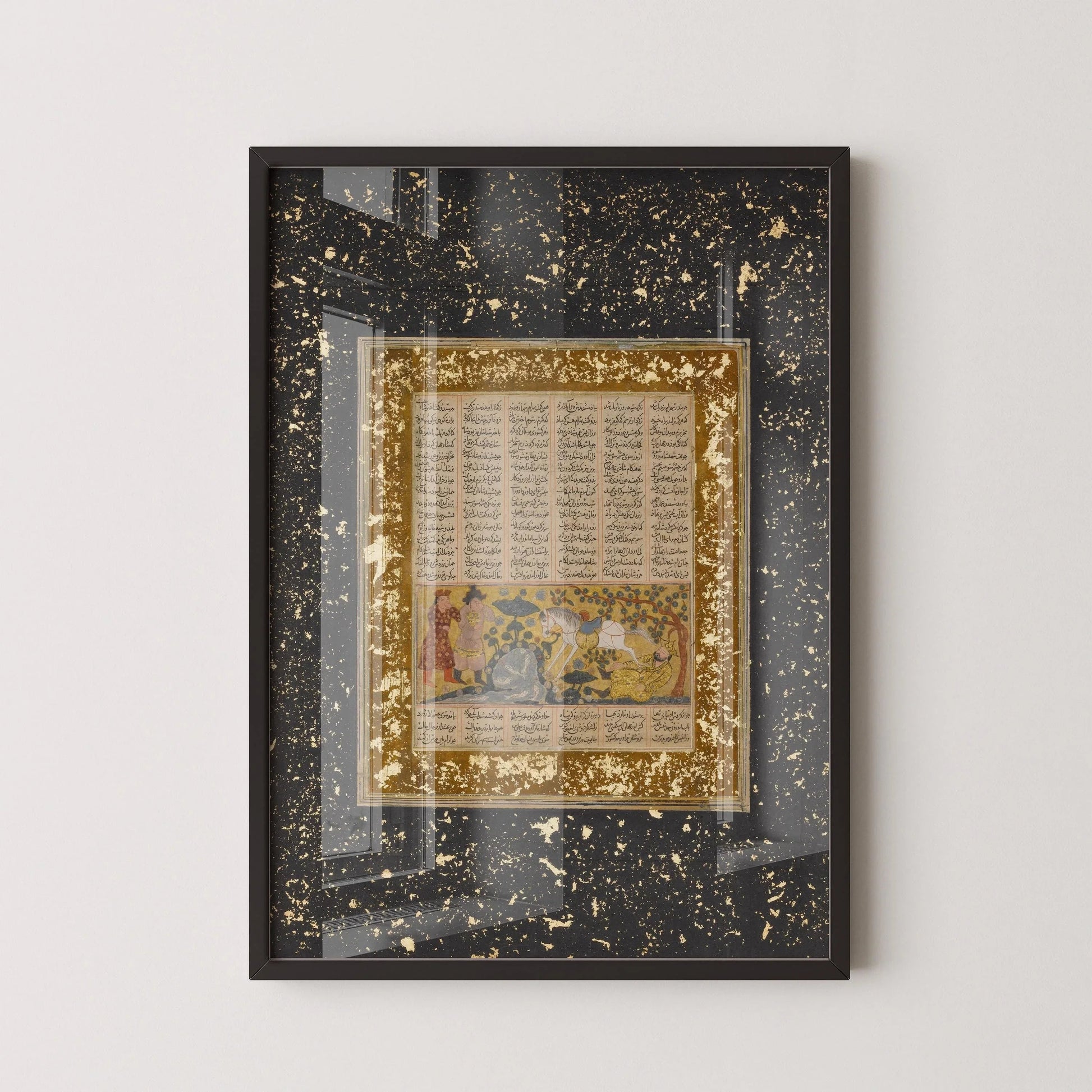 Estampe d'art giclée du Shahnameh : Yazdegird Ier et le cheval d'eau, miniature persane