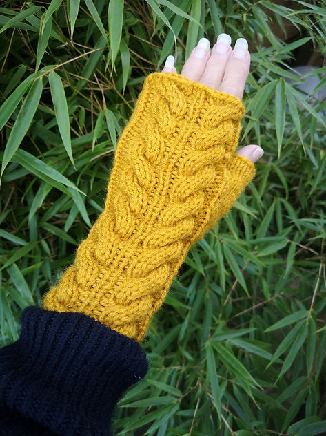 Yellow Handmade Knitted Fingerless Texting Gloves
