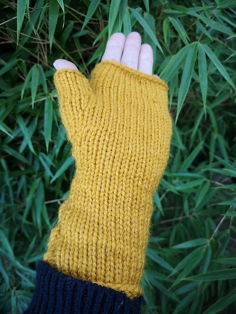 Yellow Handmade Knitted Fingerless Texting Gloves