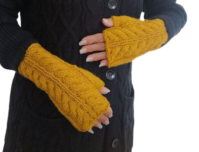 Yellow Handmade Knitted Fingerless Texting Gloves
