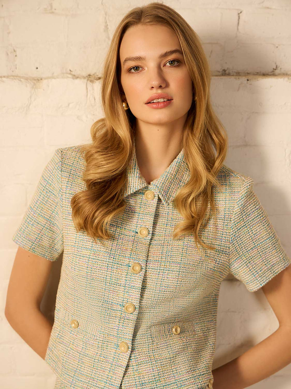 Short Sleeve Boucle Blazer