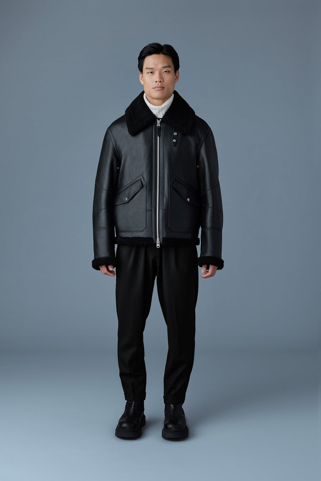 Veste style aviateur ATLAS-SH en peau lainée et cuir