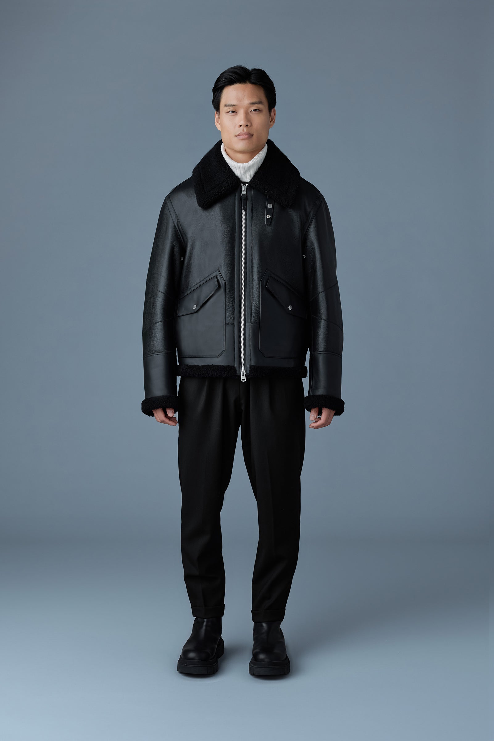 ATLAS-SH Shearling and leather aviator-style jacket