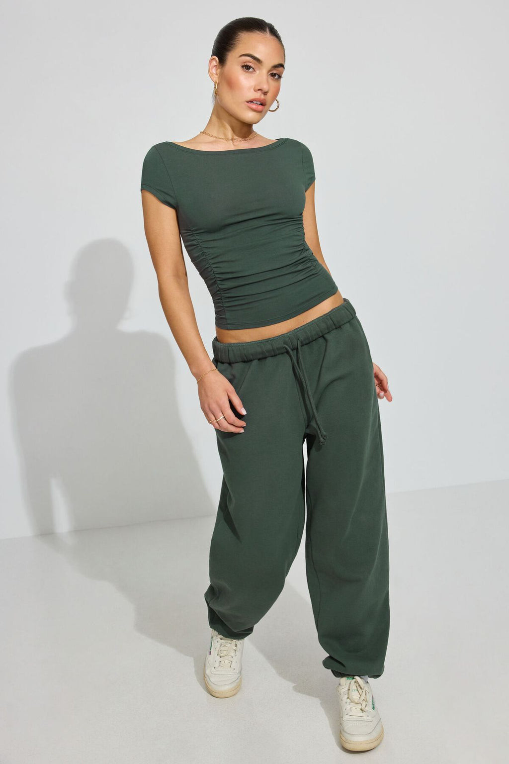 Ruched Boatneck T Shirt