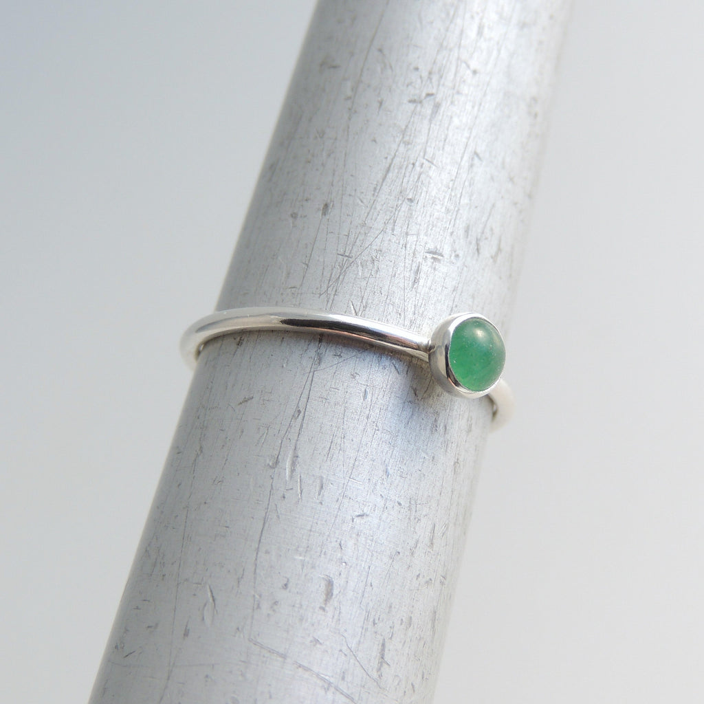 Green Aventurine Ring Sterling Silver Stacking Ring Green Stone Ring