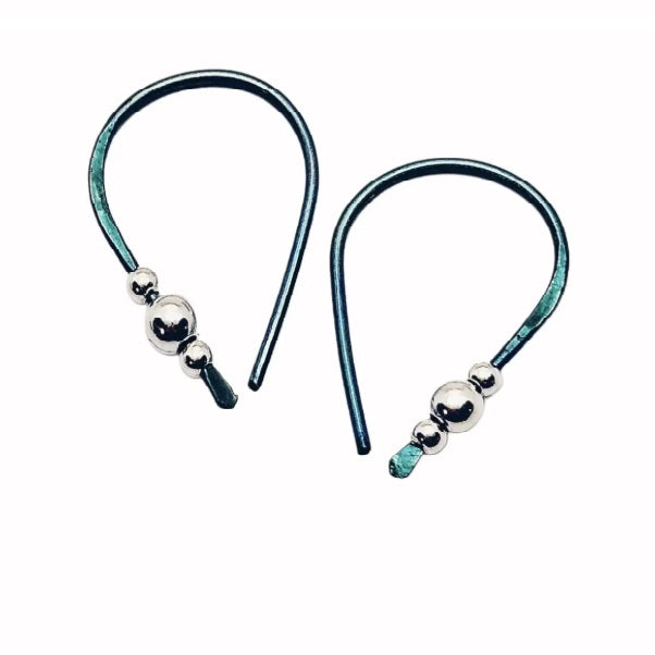 Niobium hoop earrings. Small 3/4" hoops. Silver accent beads. Hypoallergenic