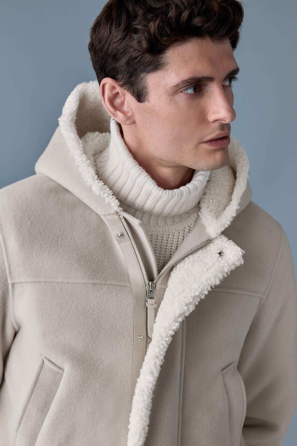 ABRAHAM Heavy double face wool long hooded coat