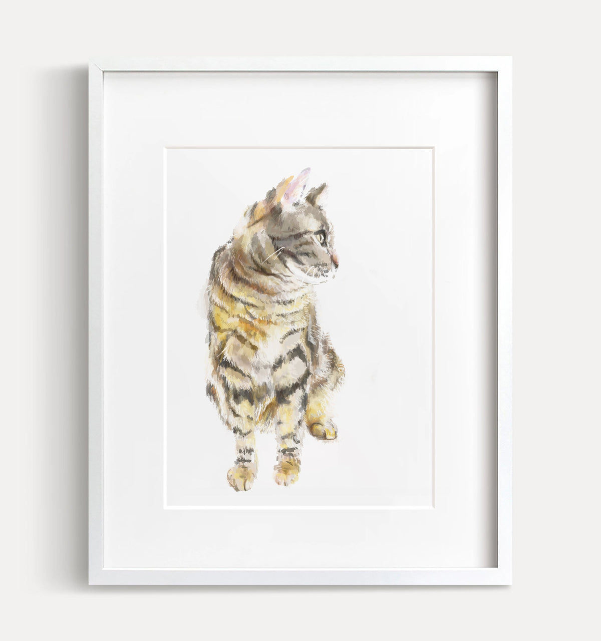 Gray Tabby Cat Watercolor Painting || Minimalistic Modern Cat Wall Art Print, Gift For Cat Lover, Crazy Cat Lady